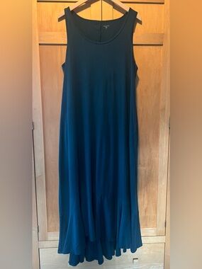 Garnet Hill Ruffle-Hem Knit Maxi Dress XL Deep Lagoon - teal blue